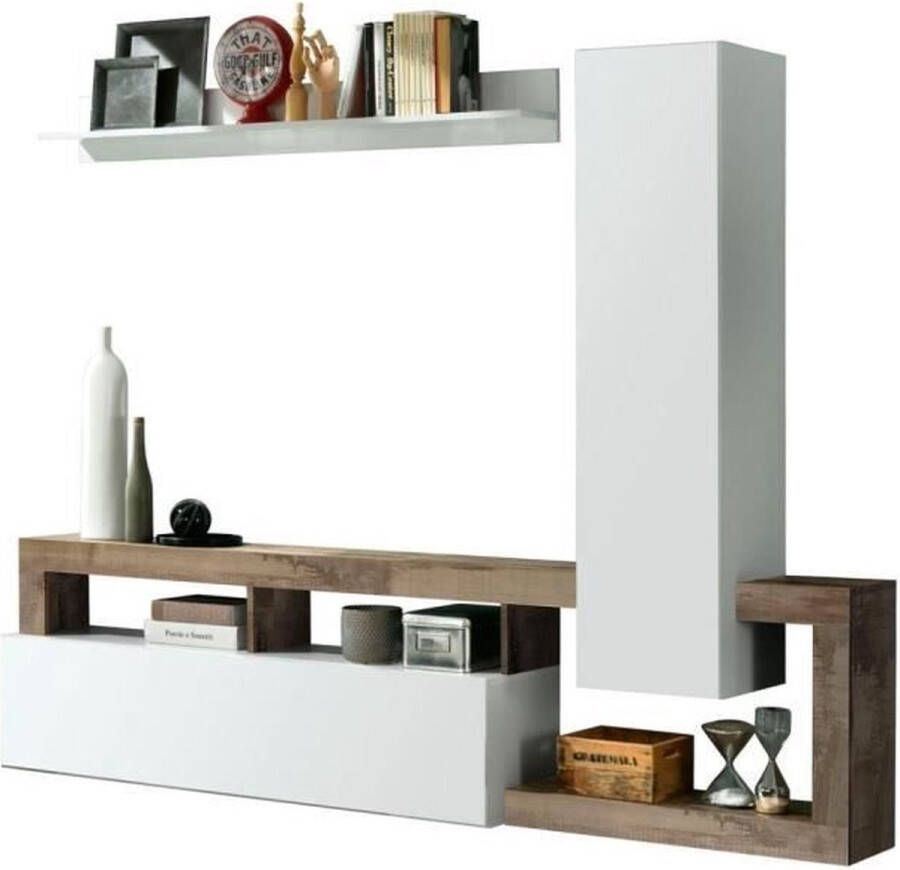 TV-wand SEFRO met opbergruimte Witgelakt en eiken L 219 cm x H 173 cm x D 35 cm