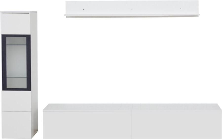 GOTAGEE TV wandmeubelset 3-delig LED verlichting hoogglans wit woonkamermeubelset 1 x TV-kast 1 x vitrinekast woonkamer 1 x hangplank