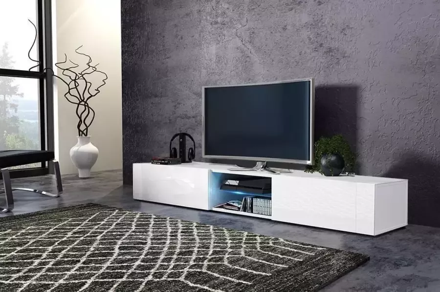 TVMeubel Hoogglans Wit 140 cm – Witte Tv Meubel Inclusief Ledverlichting – TV Kast Wit Modern Design