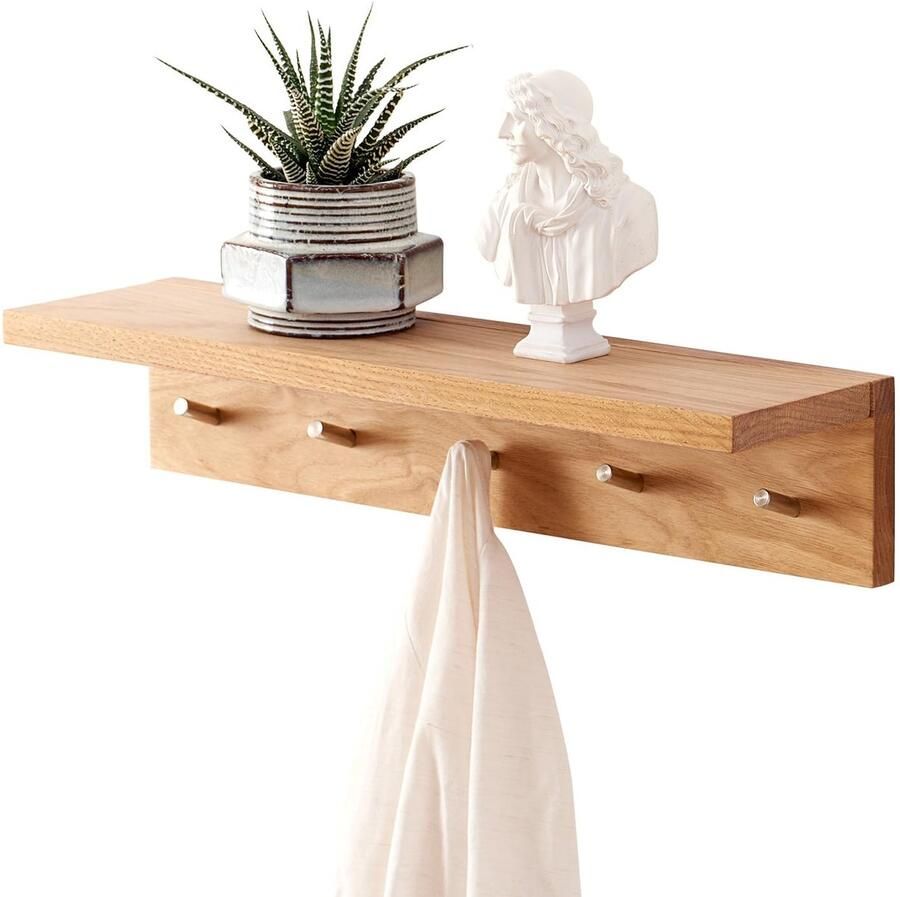 Twee-in-één wandplank en kapstok multifunctioneel 1 stuk eikenhout