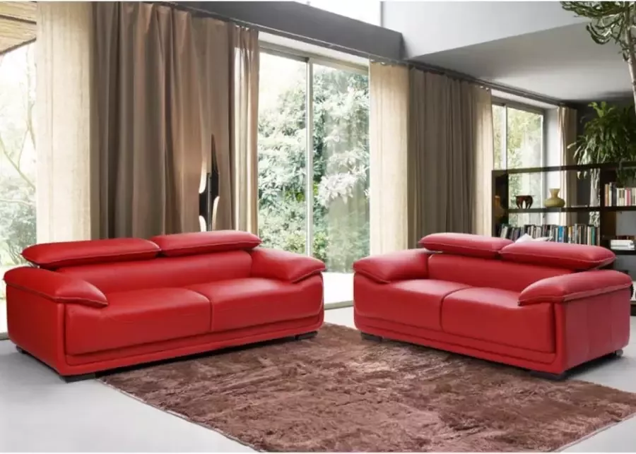 Vente-unique Twee- of driezitsbank van leer MACELO Rood L 204 cm x H 75 cm x D 97 cm - Foto 3
