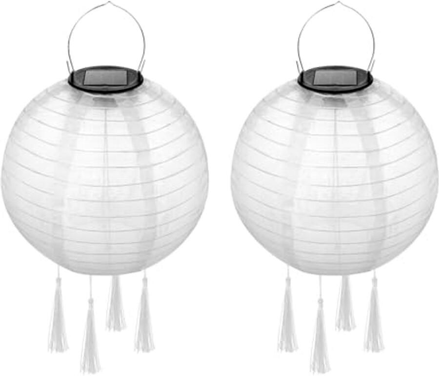 Twee Weerbestendige Solar Lantaarns voor Buiten Hanglampen met Fakkels en 25 cm Diameter