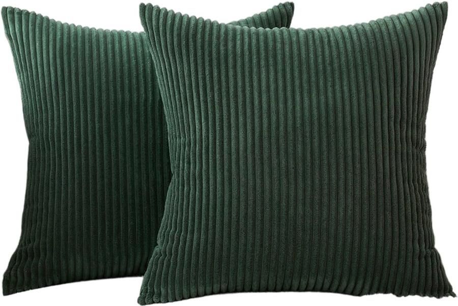Tweedelige corduroy kussensloopset 45 x 45 cm bankkussenhoes decoratieve kussenhoes bankkussenhoes zacht geschikt voor bank slaapkamer woonkamer balkon donkergroen