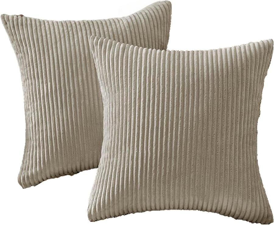 Set van twee corduroy kussenslopen 40 x 40 cm bankkussenhoes decoratieve kussenhoes bankkussenhoes zacht voor bank slaapkamer woonkamer balkon havermout