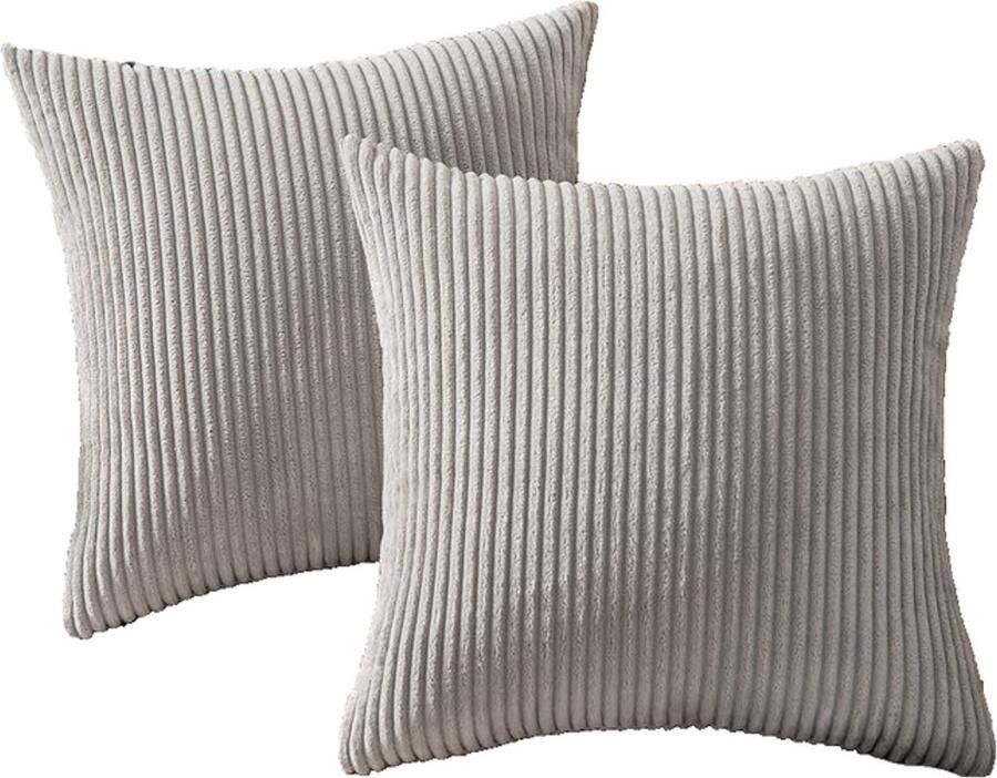 Tweedelige corduroy kussensloopset 40 x 40 cm Bankkussenhoes Decoratieve kussenhoes Bankkussenhoes Zacht Geschikt voor banken Slaapkamer Woonkamer Balkon Lichtgrijs