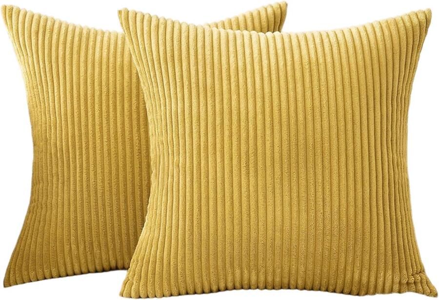 Tweedelige corduroy kussensloopset 40 x 40 cm Bankkussenhoes Decoratieve kussenhoes Bankkussenhoes Zacht Geschikt voor banken Slaapkamer Woonkamer Balkon Geel