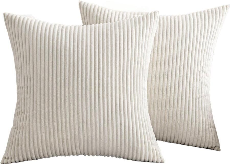 Tweedelige corduroy kussensloopset 40 x 40 cm bankkussenhoes decoratieve kussenhoes bankkussenhoes zacht voor bank slaapkamer woonkamer balkon wit