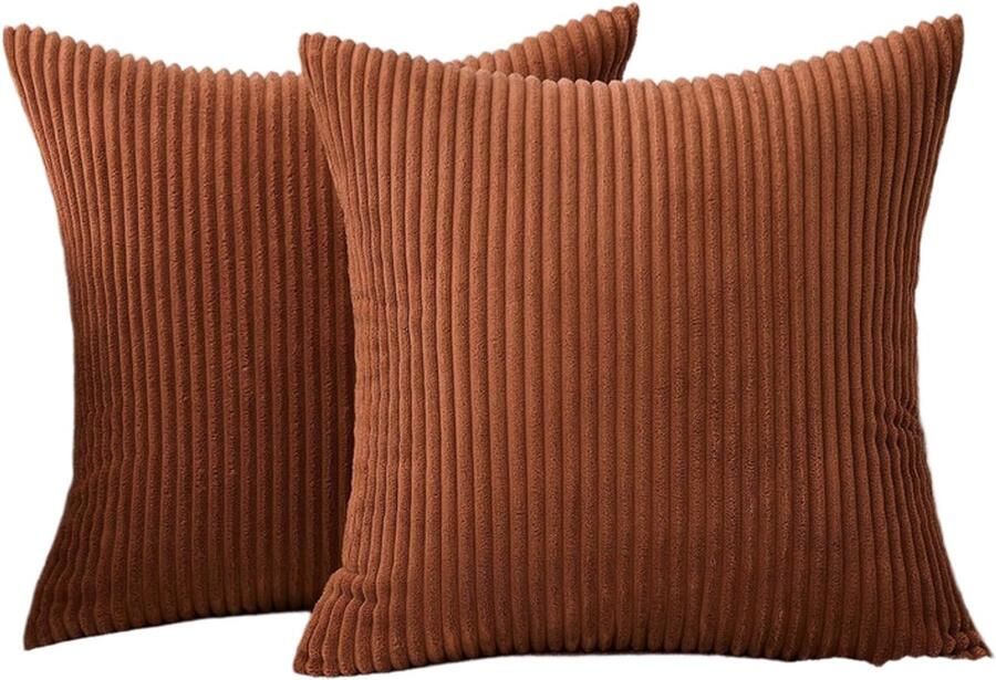 Tweedelige corduroy kussensloopset 40 x 40 cm bankkussenhoes decoratieve kussenhoes bankkussenhoes zacht voor bank slaapkamer woonkamer balkon baksteenrood
