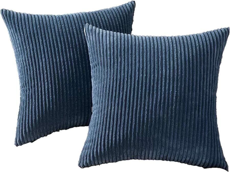 Tweedelige corduroy kussensloopset 45 x 45 cm bankkussenhoes decoratieve kussenhoes bankkussenhoes zacht voor bank slaapkamer woonkamer balkon blauw