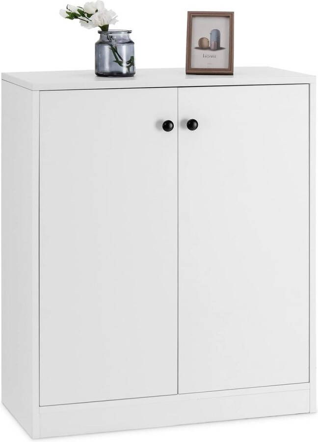Tweedeurs Kast met 3 Planken voor Woonkamer Slaapkamer Eetkamer Gang Wit Vrijstaande Buffetkast Organisator met Anti-kantelbeveiliging