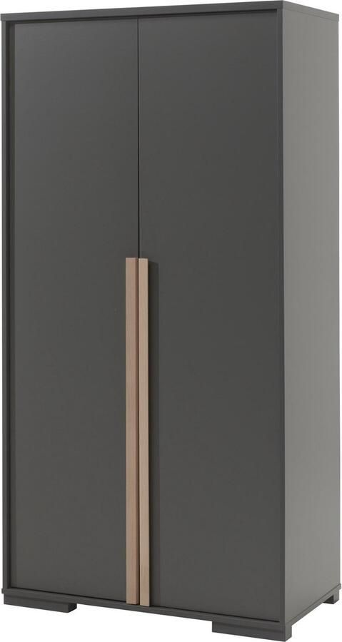 Tweedeurskast Dex Antraciet Breedte 98.4 cm Hoogte 195.2 cm Diepte 56 cm Met hanggedeelte Met planken Met openslaande deuren