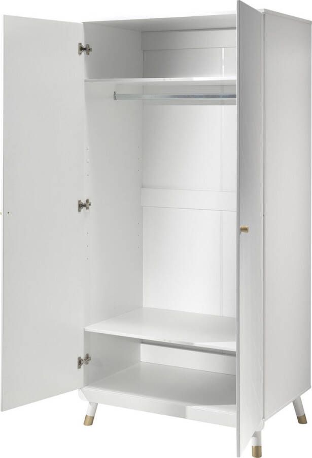 Tweedeurskast Eline Wit MDF Grenenhout Breedte 100 cm Hoogte 200 cm Diepte 59.2 cm Met hanggedeelte Met planken Met openslaande deuren