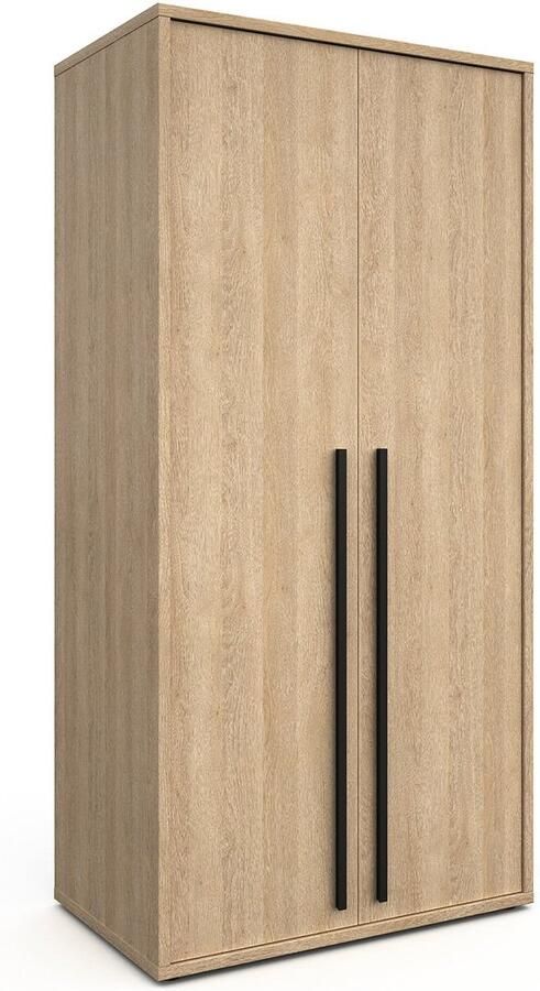 Tweedeurskast Yumi Eiken Breedte 102 cm Hoogte 210 cm Diepte 63 cm Met hanggedeelte Met planken Met openslaande deuren