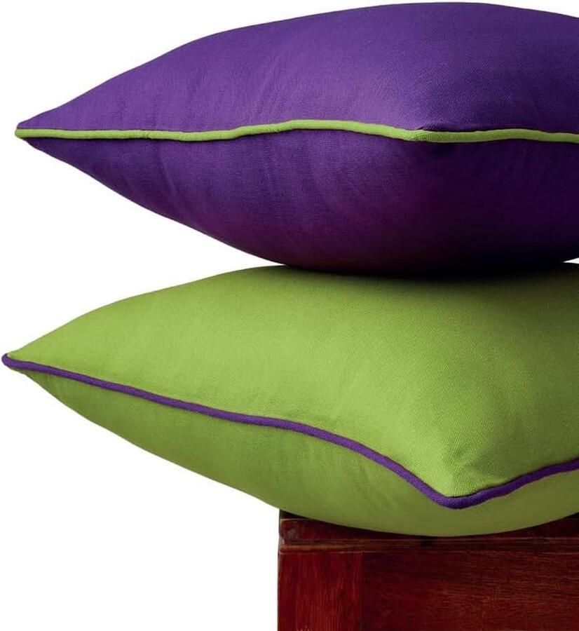 Tweekleurige kussenslopen 2 stuks kalkgroen met paars 40 x 40 cm effen moderne kussenslopen van katoenen canvas voor bank bed en woondecoratie alleen overtrekken