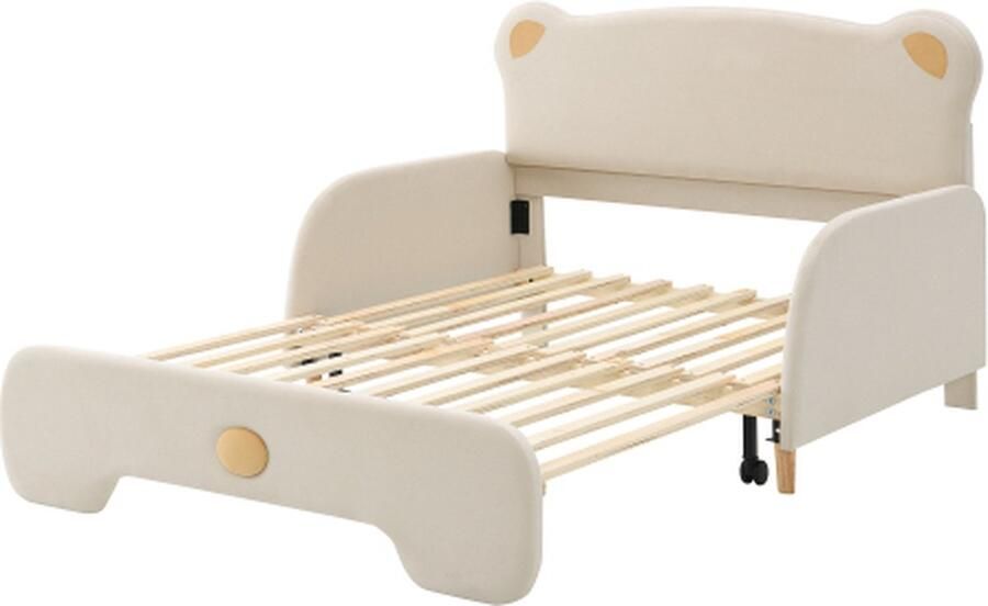 Zonder merk Gotagee Tweepersoons bed 140x110cm en 140x200cm zonder matras Beige Fluweel met houten latten met zachte beschermranden