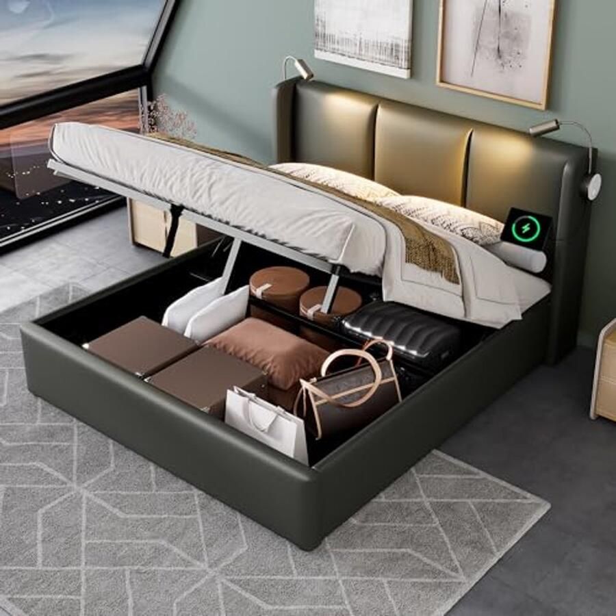 Tweepersoonsbed 140x200 met Leeslamp USB Oplaadfunctie en Opbergruimte