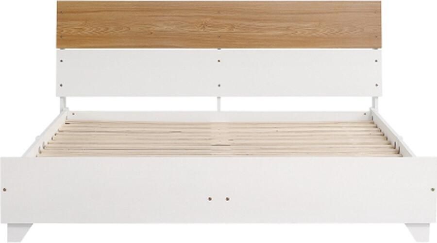 Zonder merk Gotagee Tweepersoonsbed 160x200cm Paneelbed zonder matras Wit Grenenhout met hoofdbord in kleurverschil 15 latten met middenpoot