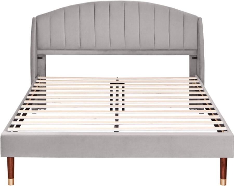 Tweepersoonsbed 160x200cm Zonder Matras Gestoffeerd bed Jeugdbed Grijs Fluweel Met Hoofdbord En Houten Lattenbodem Geschikt Voor Slaapkamer En Gastenkamer