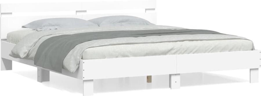 VidaXL -Bedframe-met-hoofdbord-bewerkt-hout-wit-180x200-cm - Foto 2