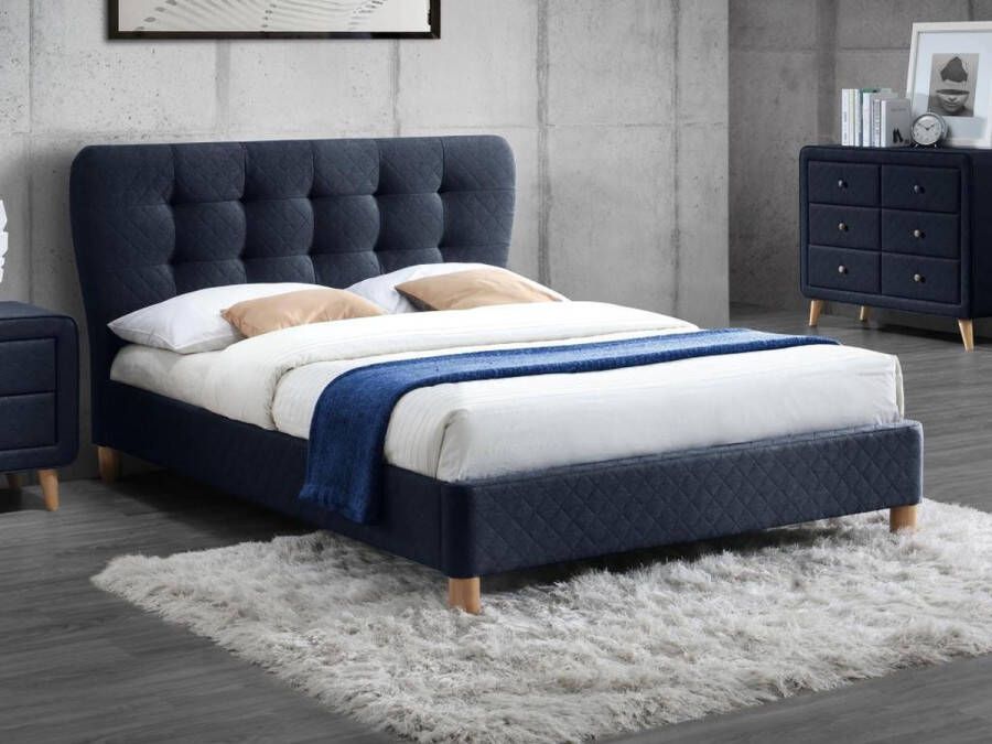 Vente-unique Tweepersoonsbed ELIDE Van stof 140 x 190 cm Blauw ELIDE L 163 cm x H 102 cm x D 206.5 cm - Foto 2