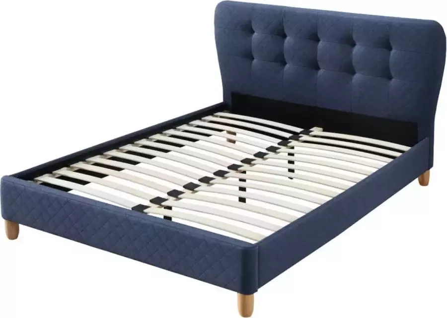 Vente-unique Tweepersoonsbed ELIDE Van stof 140 x 190 cm Blauw ELIDE L 163 cm x H 102 cm x D 206.5 cm - Foto 3