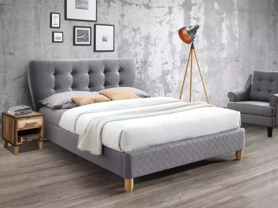 Vente-unique Tweepersoonsbed Van stof 140 x 190 cm Grijs ELIDE L 163 cm x H 102 cm x D 206.5 cm - Foto 2