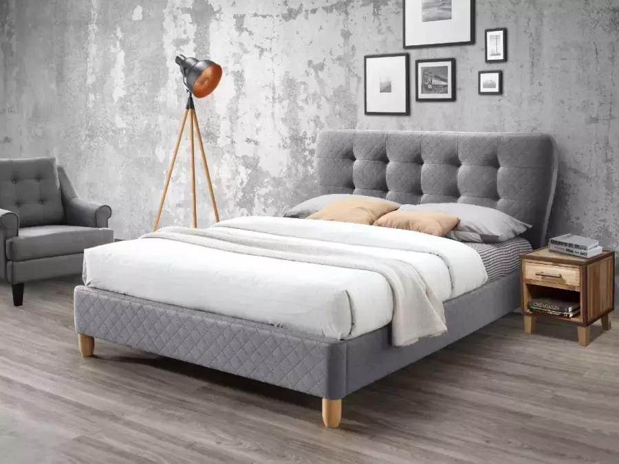 Vente-unique Tweepersoonsbed Van stof 140 x 190 cm Grijs ELIDE L 163 cm x H 102 cm x D 206.5 cm - Foto 6