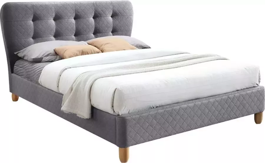Vente-unique Tweepersoonsbed Van stof 140 x 190 cm Grijs ELIDE L 163 cm x H 102 cm x D 206.5 cm - Foto 5
