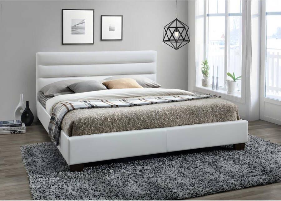 Vente-unique Tweepersoonsbed FAUSTIN 140 x 190 cm kunstleer wit L 145 cm x H 89 cm x D 205.5 cm - Foto 2