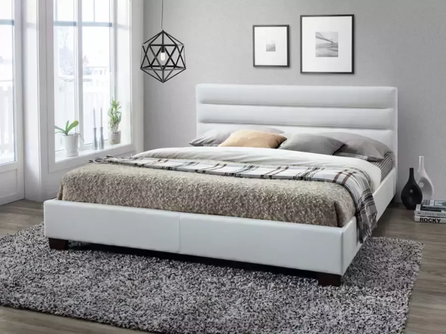 Vente-unique Tweepersoonsbed FAUSTIN 140 x 190 cm kunstleer wit L 145 cm x H 89 cm x D 205.5 cm - Foto 5