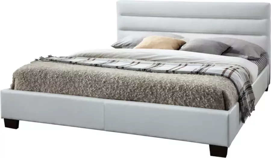 Vente-unique Tweepersoonsbed FAUSTIN 140 x 190 cm kunstleer wit L 145 cm x H 89 cm x D 205.5 cm - Foto 4