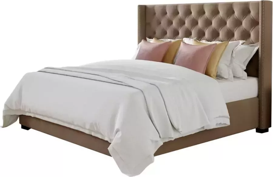 Tweepersoonsbed MASSIMO gestoffeerd met capitons 160 x 200 cm beige stof L 183.5 cm x H 141.5 cm x D 215.5 cm - Foto 2