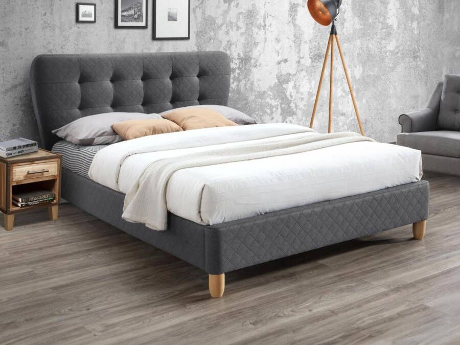 Vente-unique Tweepersoonsbed Van stof 140 x 190 cm Grijs ELIDE L 163 cm x H 102 cm x D 206.5 cm - Foto 4