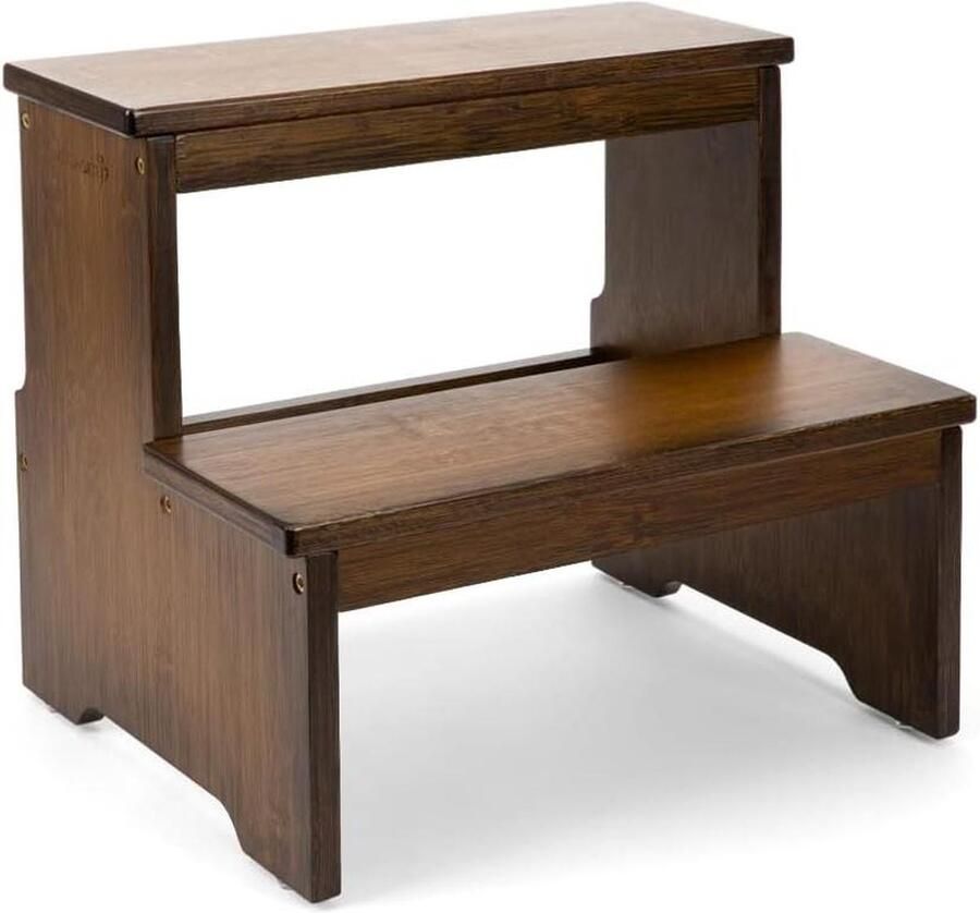 Tweetraps bamboe kruk voor volwassenen en kinderen anti-slip bodem zwaar belastbaar keuken badkamer nachtkastje opstapkruk houten opstaptrap 180 kg capaciteit Houten kruk