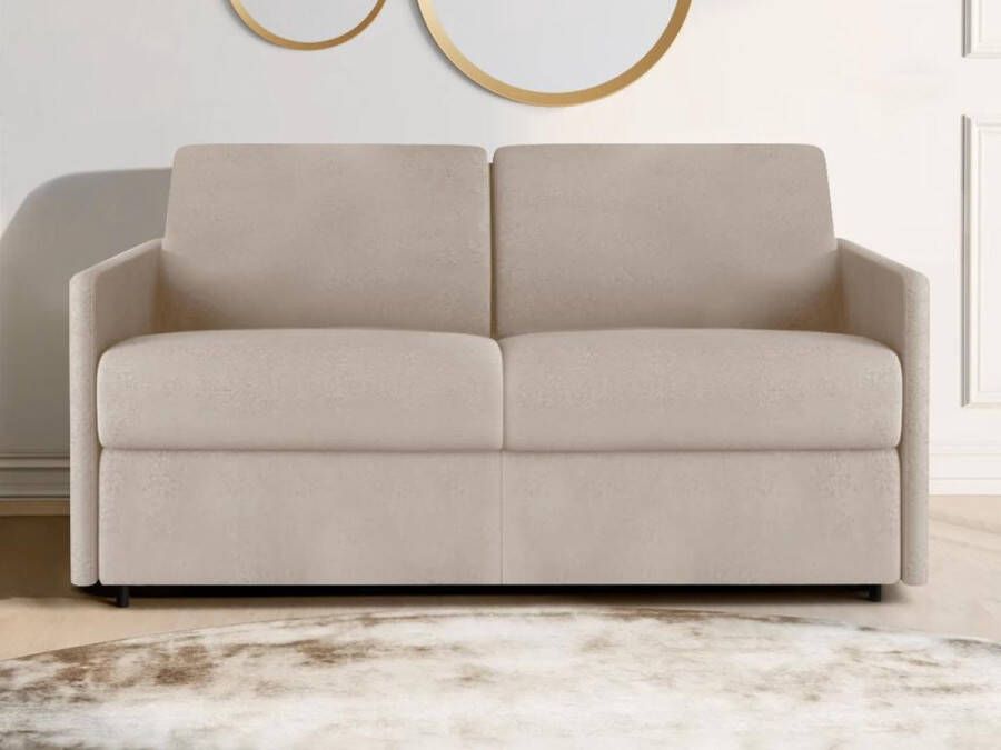 Vente-unique Tweezits express bedbank van stof CALIFE Beige Slaap afmeting 120 cm matras 14 cm L 150 cm x H 85 cm x D 223 cm