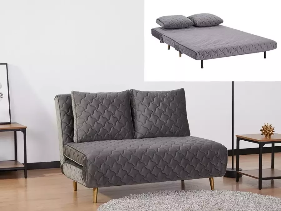Tweezits slaapbank CANELI Gewatteerd fluweel Grijs L 123 cm x H 83 cm x D 91 cm