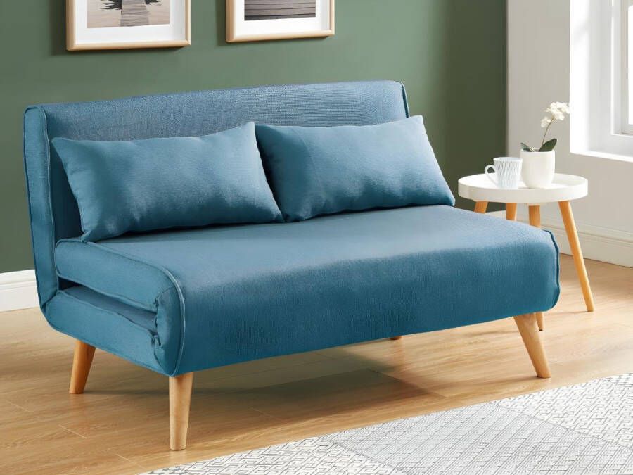 Tweezits slaapbank POSIO van stof Blauw L 118 cm x H 76 cm x D 84 cm