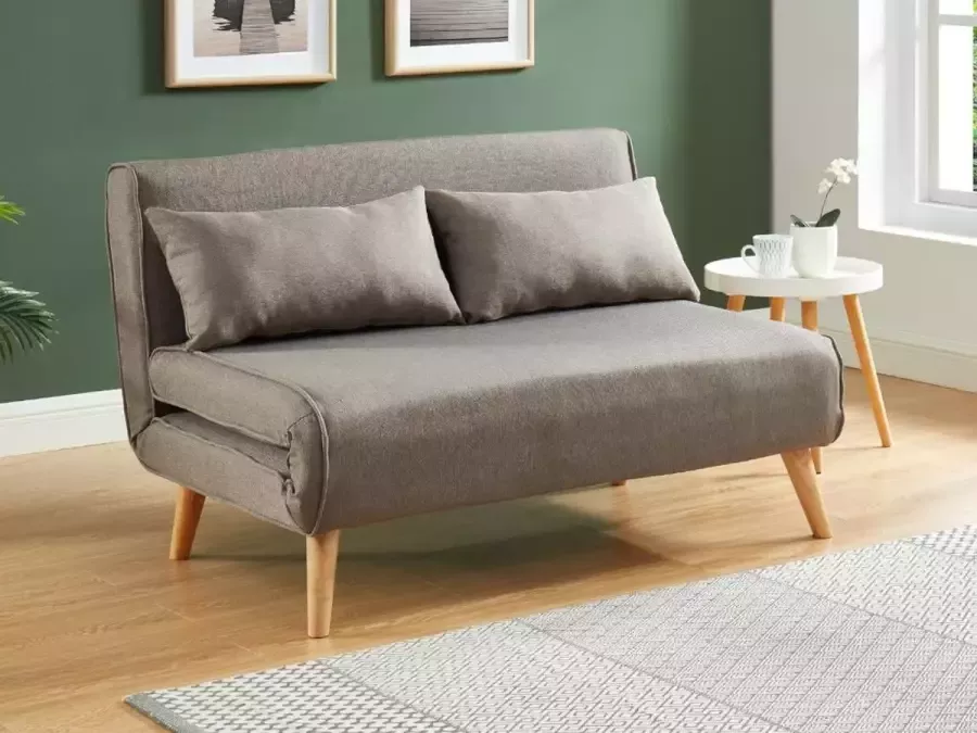 Tweezits slaapbank POSIO van stof Taupe L 118 cm x H 76 cm x D 84 cm - Foto 4
