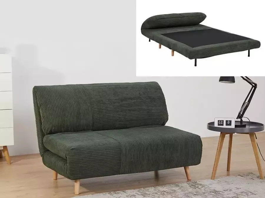 Vente-unique Tweezits slaapbank van fluweel ribstof PALULA Donkergroen L 124 cm x H 83 cm x D 90 cm - Foto 2