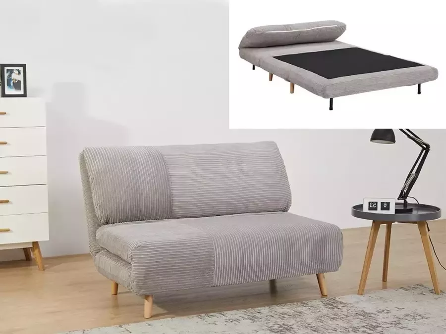 Vente-unique Tweezits slaapbank van fluweel ribstof PALULA Lichtgrijs L 124 cm x H 83 cm x D 90 cm - Foto 5