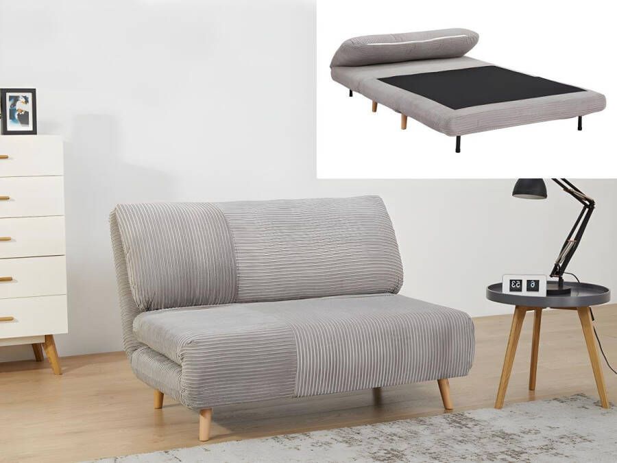 Tweezits slaapbank van fluweel ribstof PALULA Lichtgrijs L 124 cm x H 83 cm x D 90 cm - Foto 1