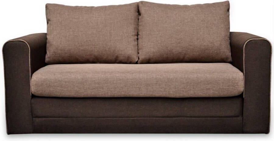 Tweezits slaapbank van stof DANUBE bruin en beige L 161 cm x H 77 cm x D 72 cm