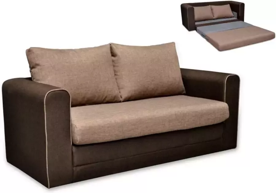 Tweezits slaapbank van stof DANUBE bruin en beige L 161 cm x H 77 cm x D 72 cm