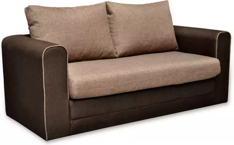 Tweezits slaapbank van stof DANUBE bruin en beige L 161 cm x H 77 cm x D 72 cm