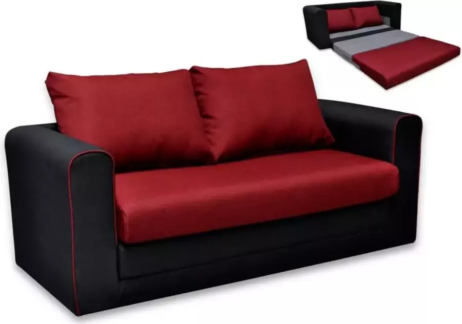 Tweezits slaapbank van stof DANUBE zwart en rood L 161 cm x H 77 cm x D 72 cm