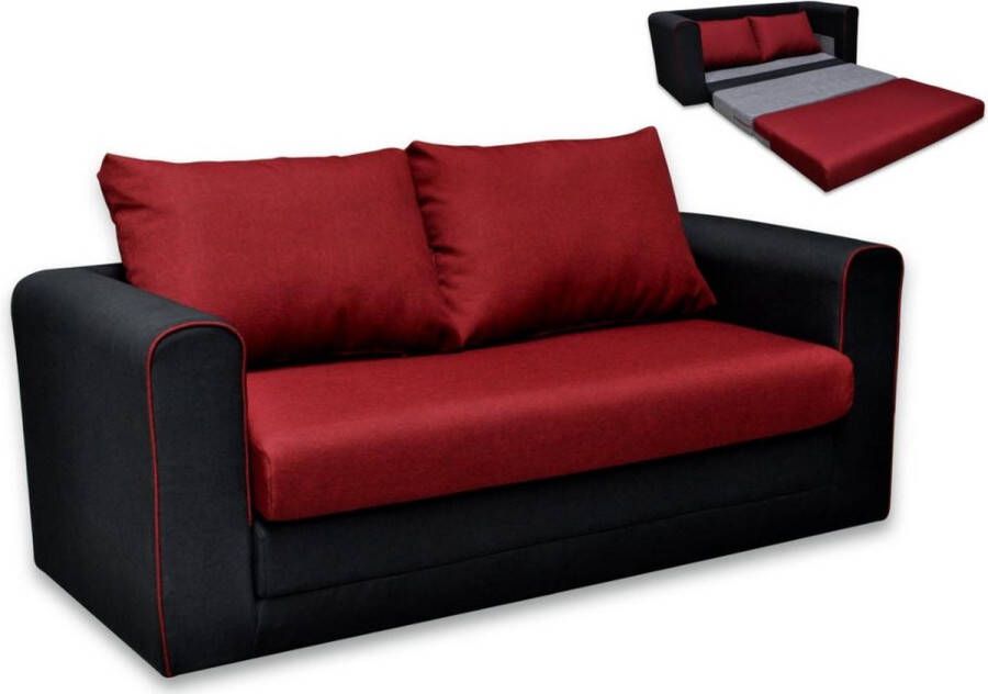 Tweezits slaapbank van stof DANUBE zwart en rood L 161 cm x H 77 cm x D 72 cm