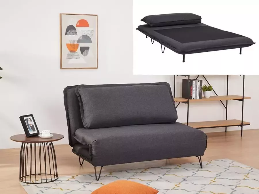 Tweezits slaapbank van stof LOOF antraciet L 124 cm x H 80 cm x D 91 cm