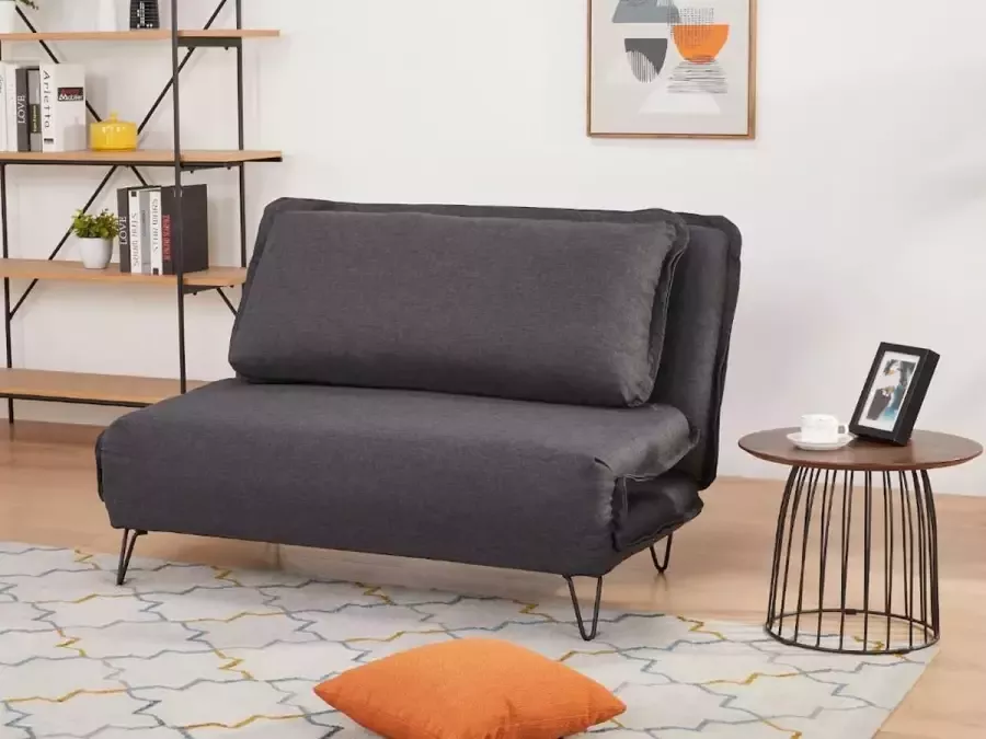 Tweezits slaapbank van stof LOOF antraciet L 124 cm x H 80 cm x D 91 cm