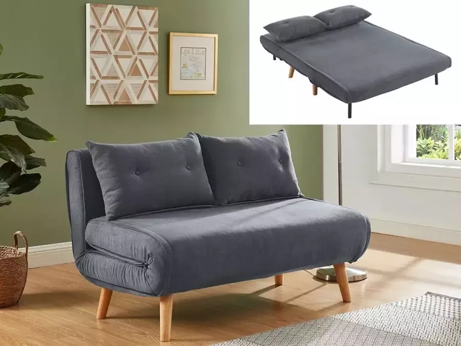 Tweezits slaapbank van stof VALERIO Grijs L 120 cm x H 74 cm x D 74 cm - Foto 5