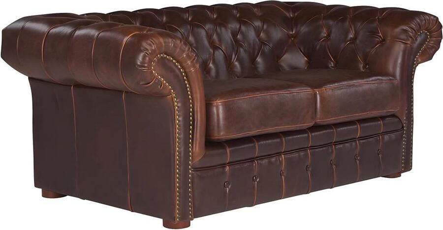 Vente-unique Tweezitsbank chesterfield CLOTAIRE van 100% leer met lived-in aspect L 173 cm x H 73 cm x D 90 cm